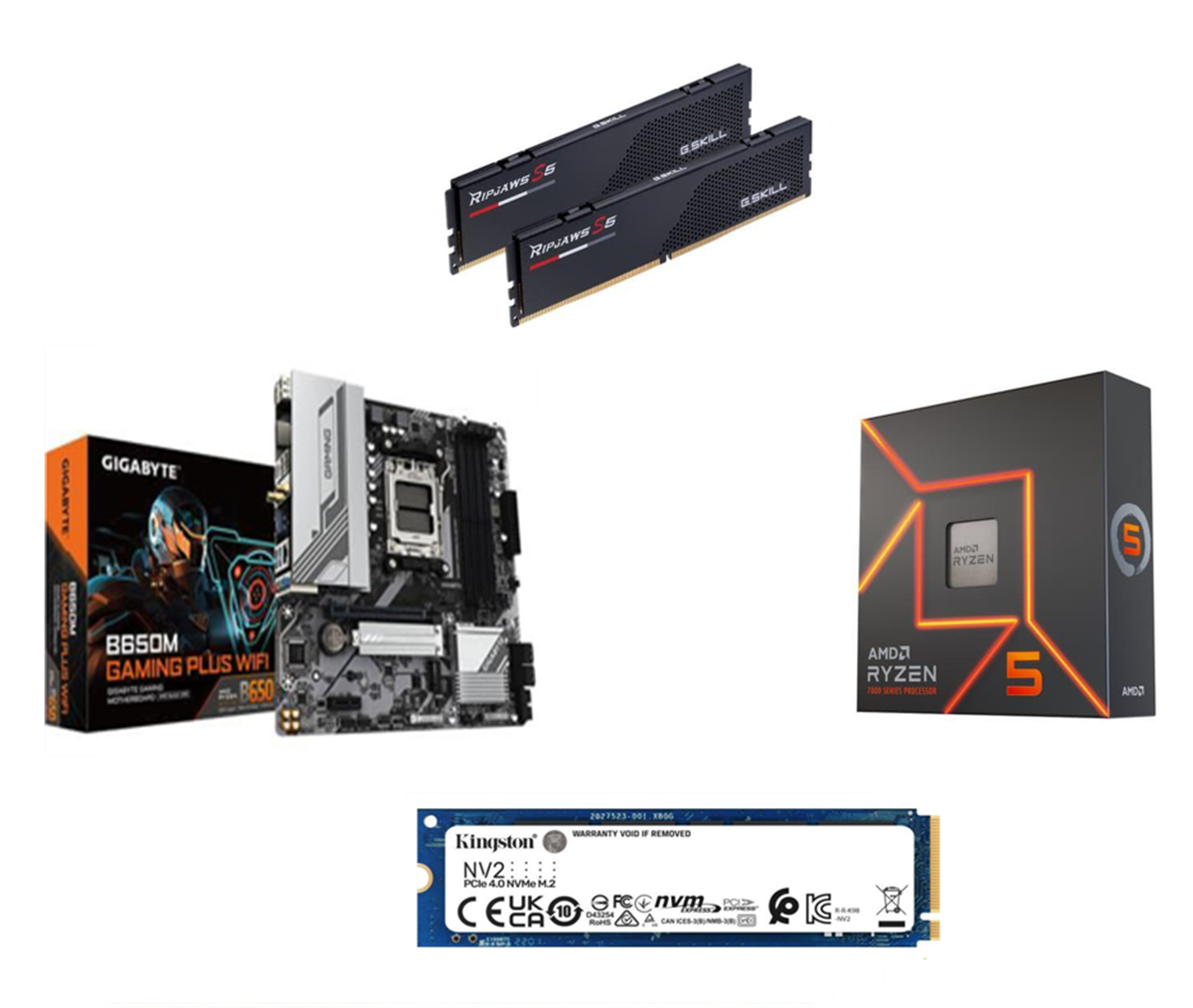 AMD Ryzen 5 7600X and GIGABYTE B650M GAMING PLUS WIFI AM5 and G.SKILL Ripjaws S5 Series 32GB (2 x 16GB) 288-Pin PC RAM DDR5 6000