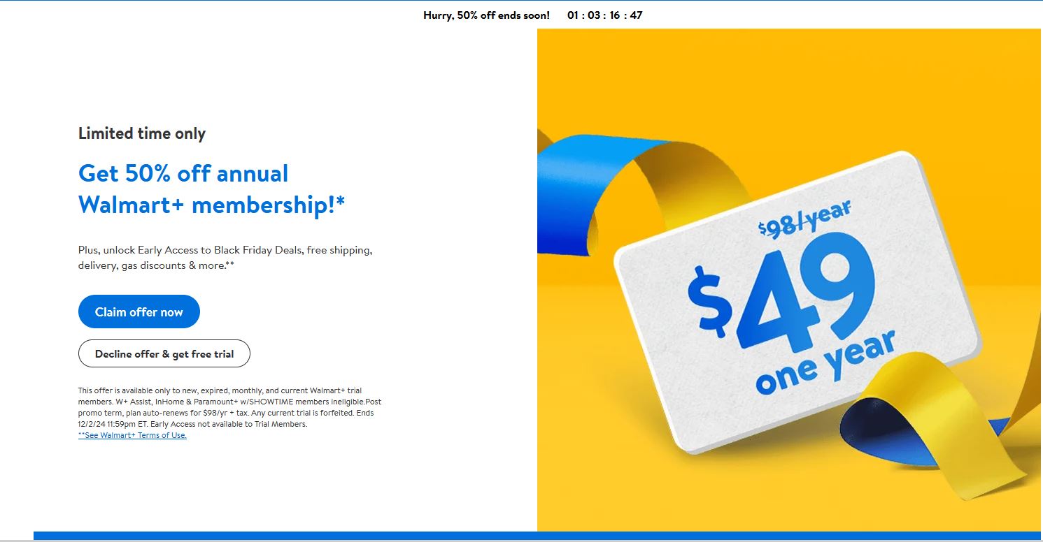 Get 50% off annual Walmart+ membership